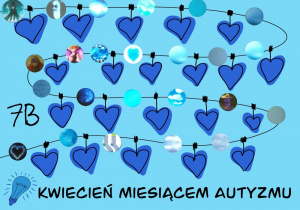 Grafika przedstawiająca łańcuch niebieskich serc z awatarami klasy 7b.